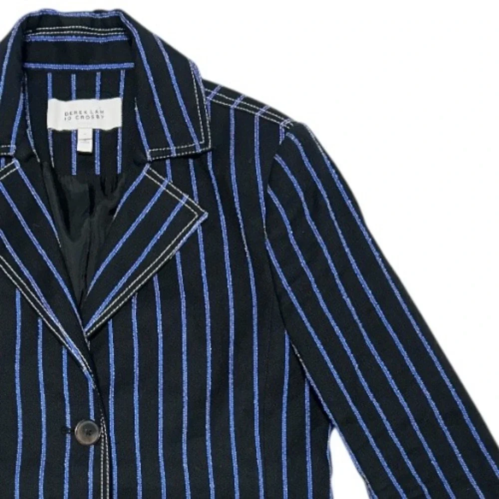 Derek Lam 10 Crosby Black Blue Pinstripe Blazer Jacket Womens Size 4 - Picture 3 of 7